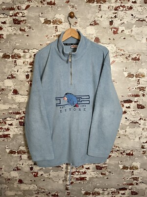 Disney Store Fleece Eeyore 1/4 Zip Pullover blau Große L 90er bestickt Vintage