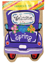 Welcome Spring Truck Burlap Garden Flag 12" x 18"