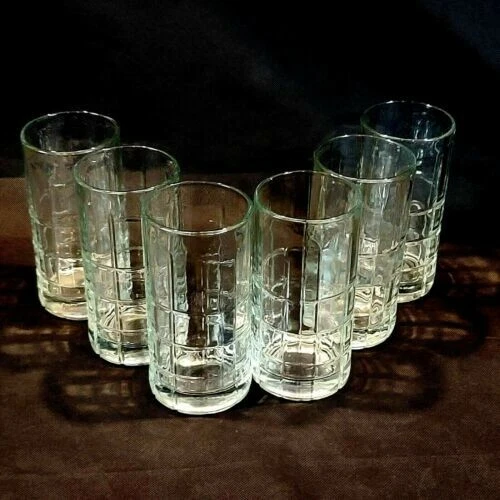 VINTAGE Anchor Hocking Heavy Drinking Glasses 16 oz. TARTAN 6-Piece Set