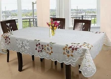 Floral Cotton 6 Seater Dinning Table Cover - Cream