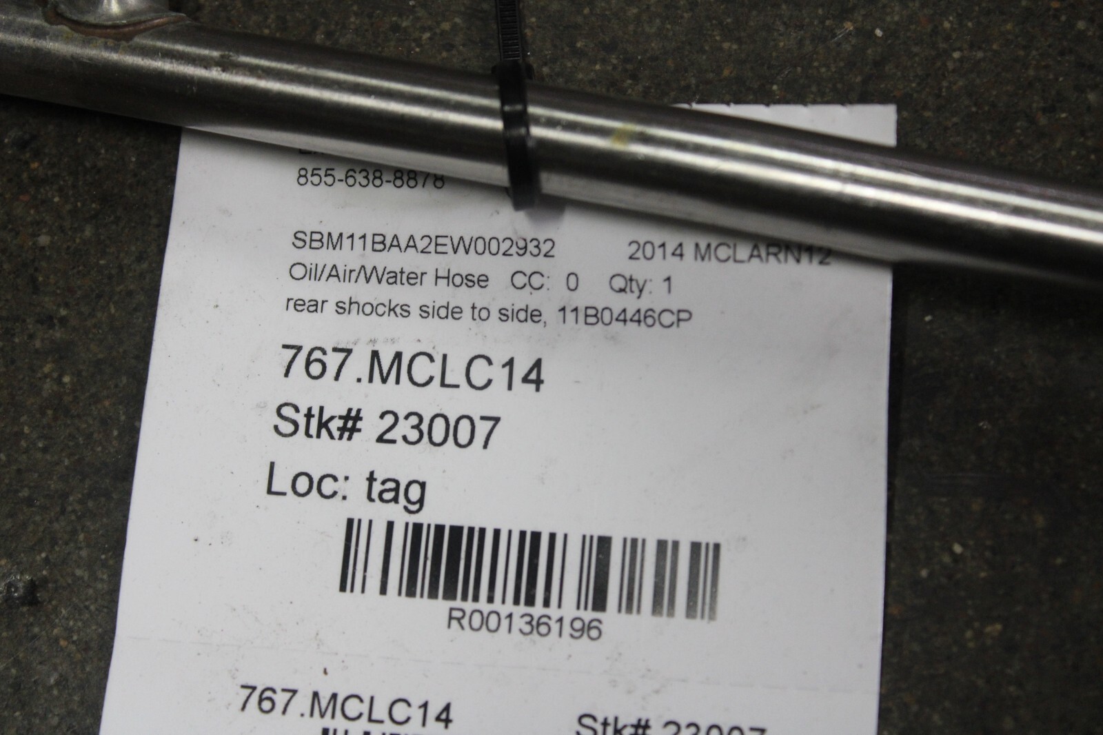 Mclaren MP4-12C, Rear Shock Hose, Side to Side, Used, P/N 11B0446CP