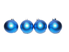 Set of 4 Blue Ball Matte Glass 2.5" Christmas Ornaments  A