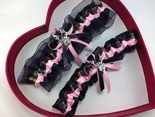 NEW Baby Pink Light Pink Black Army camouflage Hunting Camo Wedding Garter Prom