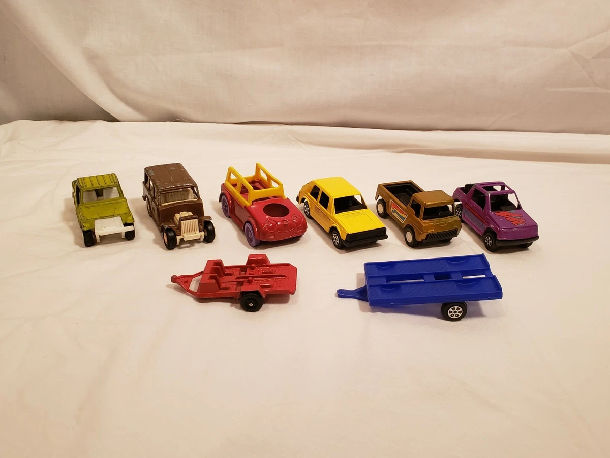 Lot of 6 Vintage Tootsie Toy Cars w 2 Trailers Die Cast Plastic Mixed Years