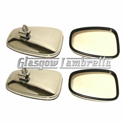 Lambretta Vespa Set of 4 x CHROME STADIUM STYLE RECTANGULAR SCOOTER MIRROR HEADS