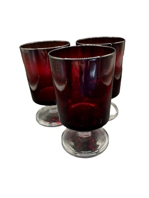 Vintage Luminarc Arcoroc Ruby Red Wine Water Goblets