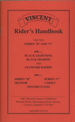 Vincent Series B C Riders Handbook Black Shadow Rapide Comet Motorrad Handbuch