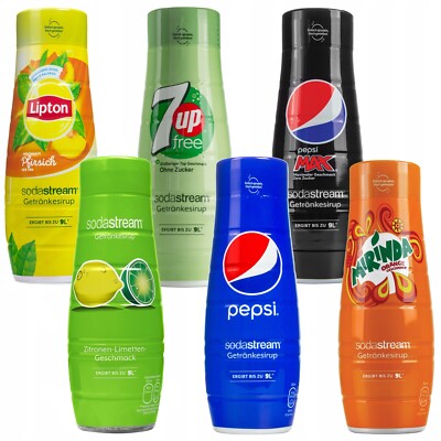 NEU SodaStream Sirup Set 6 Sorten Pepsi Mirinda 7UP Lipton Zitrone Pfirsich