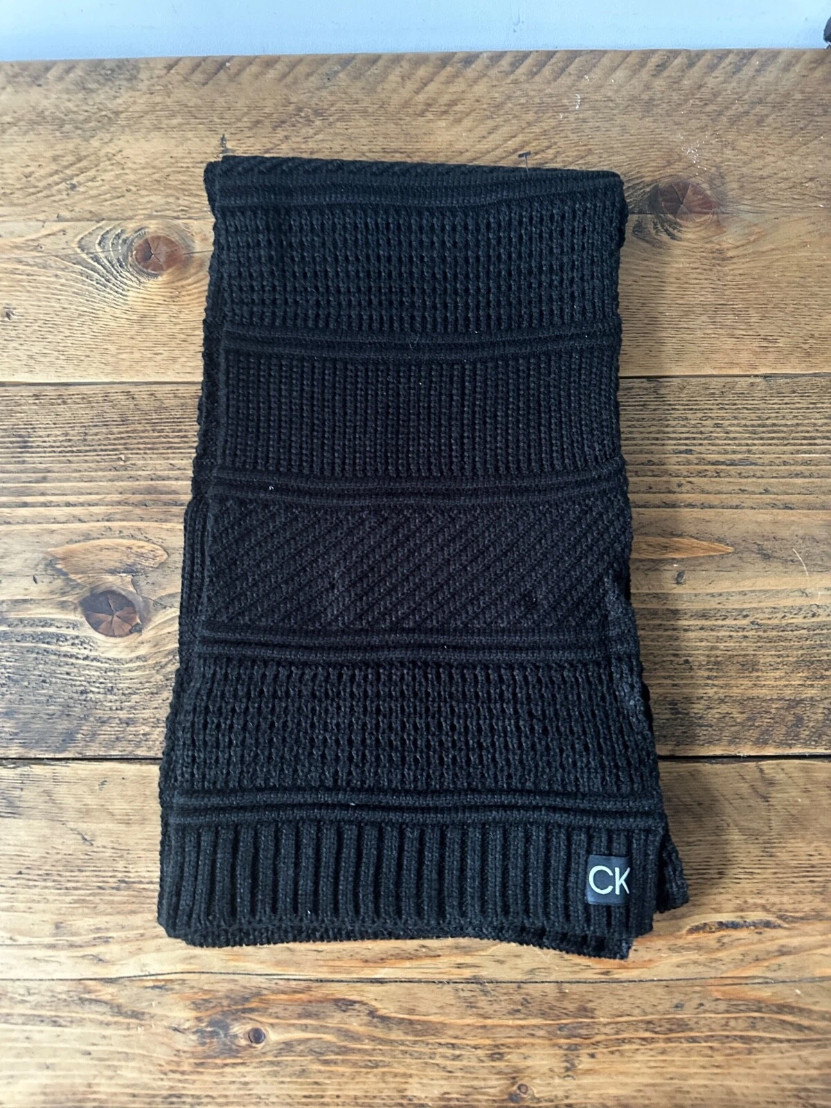 calvin klein mens Black Ribbed scarf
