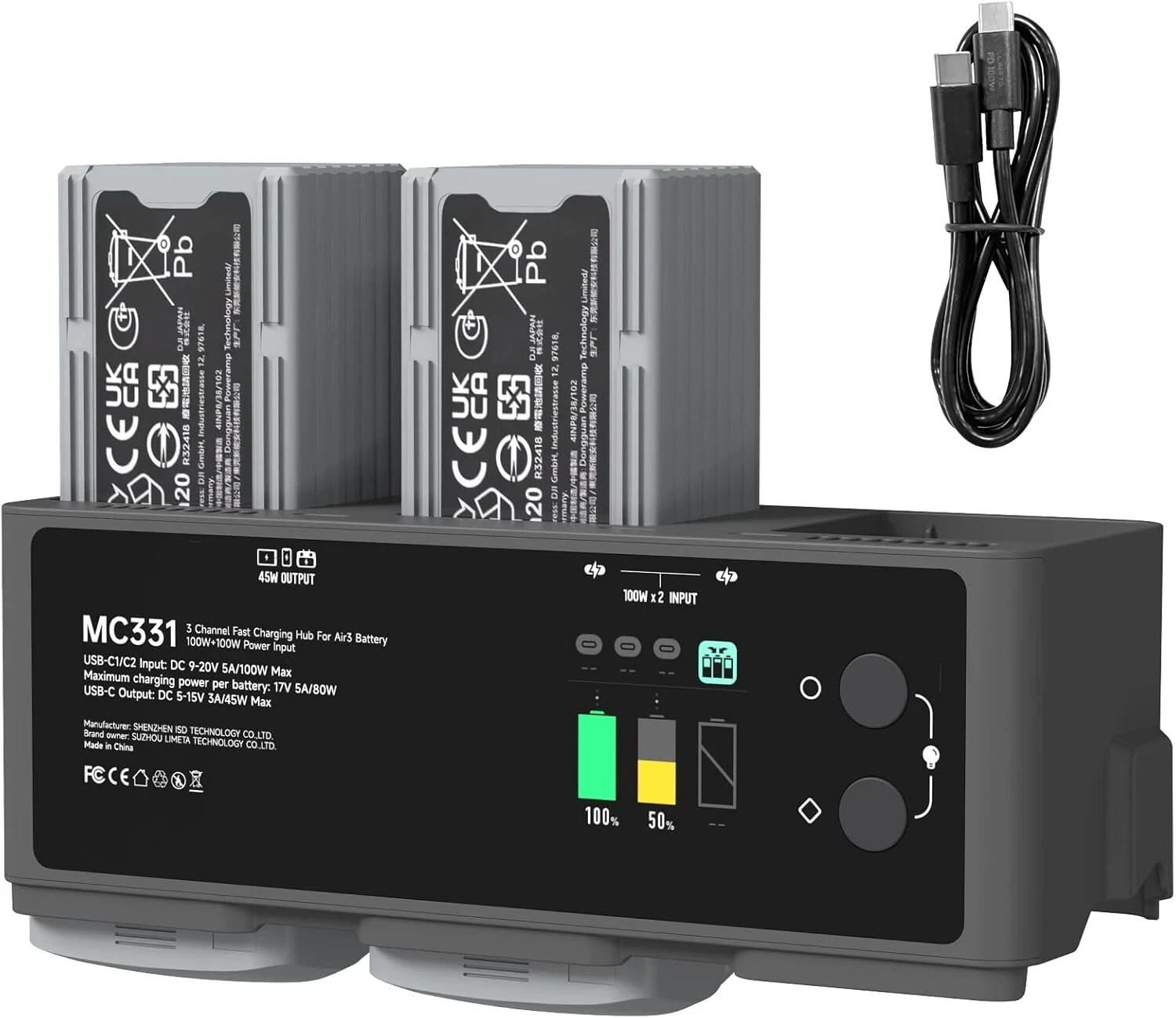 200W DJI Air 3 & 3S Fast 3-Channel USB Battery Charger