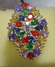 BEAUTIFUL Multi Gemstone Sterling Silver Ring - Size 7.75  537 