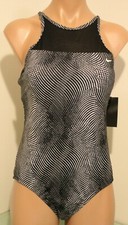 NWT Nike Swim Swimsuit 1 One Piece Size L High Neck Mesh Black