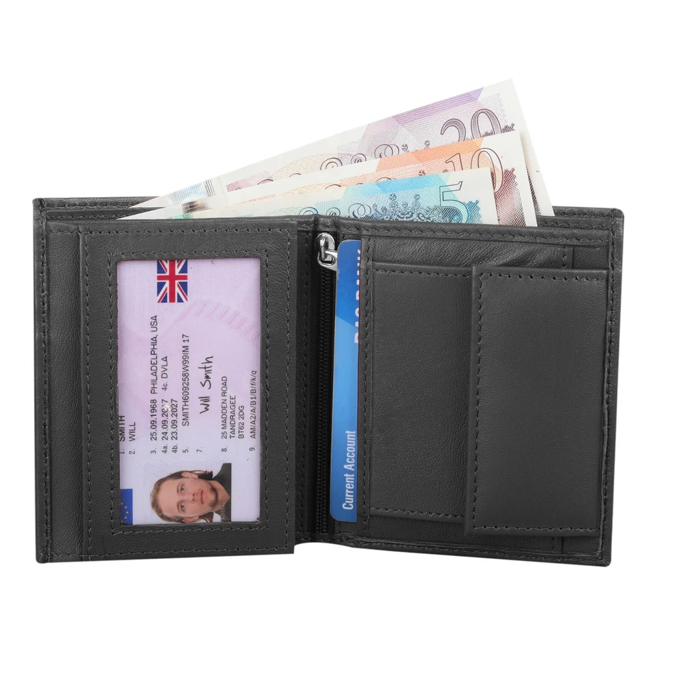 RFID BLOCKING SOFT REAL LEATHER WALLET CREDIT CARD HOLDER CHANGE PURSE 48 BLACK - Image 3 of 4