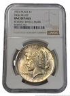 NGC UNC High Relief Reverse Wheel Mark 1921 Peace $1 Silver Coin