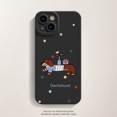 Cute Polka Dot Dachshund TPU Case for iPhone 11 12 13 14 15 16 17 Pro Max Plus
