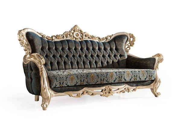 Barock Dreisitzer Chesterfield Couch MöBel Sofa Couchen Stoff Gold-image