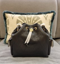 BNWT Tory Burch Small Charlie Quilted Drawstring Shoulder Bag Black