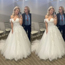 V Neck Wedding Dresses Off The Shoulder Lace Appliques Sweep Train Bridal Gowns