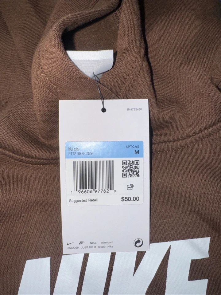 Новый с Ярлыками Nike Kids молодежи Sz S Sportswear клуб флис толстовка с капюшоном FD2988-259 коричневый новый размер M - Изображение 2 из 3