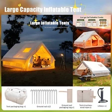 Inflatable Tent for Family Camping Tent 6-8 Person Window Glamping w/ Hand Pump