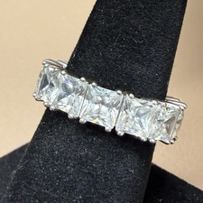 Sterling Silver Princess Cut Cubic Zirconia Eternity Band Ring Sz 7