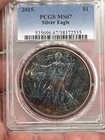 2015 AMERICAN SILVER EAGLE PCGS MS67 MONSTER  RAINBOW TONED "RARE COIN"