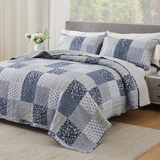 Best Cozyholy Navy Blue Gray Oversized King Quilt Set 128x120 3 Piece Quilted