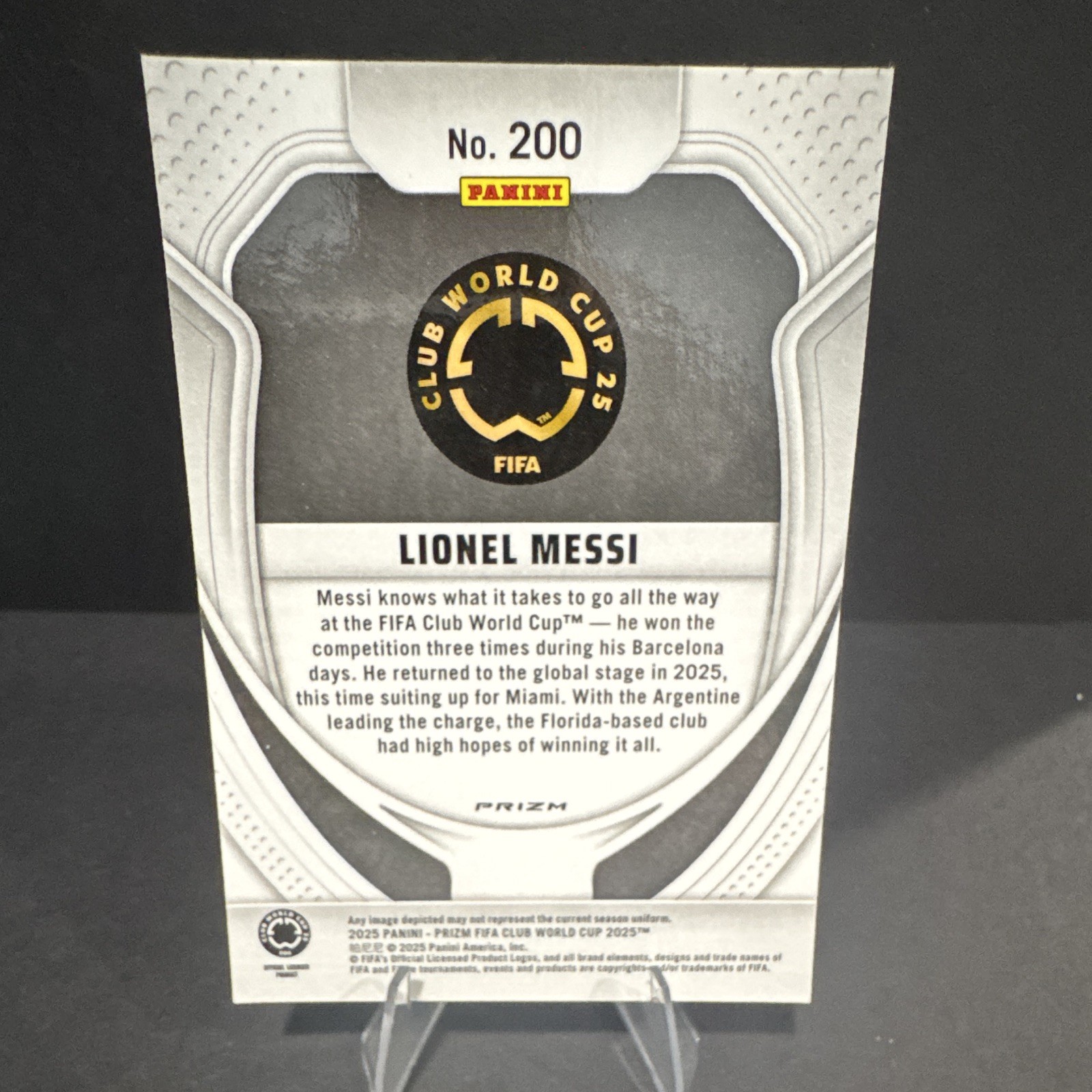 2025 Panini Prizm FIFA Club World Cup 25 Lionel Messi Miami #200 Prizm view 2
