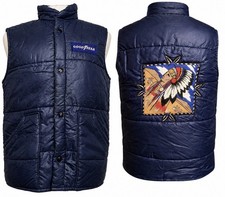 Vintage 1970s Ridgely Goodyear Quilted Vest Men s M Blue Large Back Patch