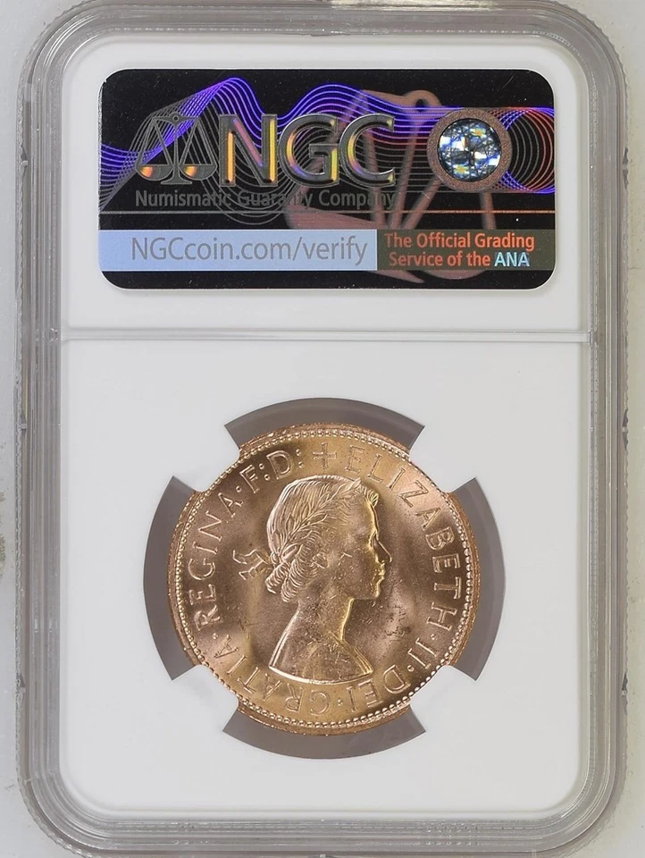1966 Great Britain BRITANNIA LARGE COPPER PENNY NGC MS64 RD LOW MINTAGE - Image 2 of 2