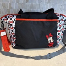 Disney Baby Minnie Mouse Diaper Bag Set 7 Pockets Bottle Holder 2 Stroller Clips