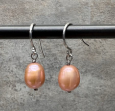 Honora Pearl Sterling Silver Drop Hook Earrings 925 Coral Orange Jewellery