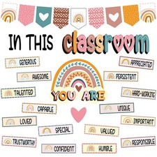 VABAMNA 32pcs Classroom Bulletin Board Decorations Set - Boho Rainbow Motivat...