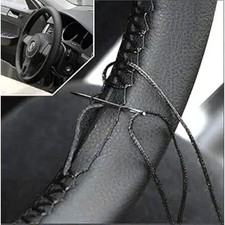 38cm/15 Inch Leather Steering Wheel Cover Stitch On Wrap, Breathable, Black