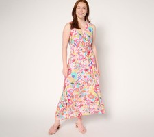Susan Graver Women's Dress Sz M Printed St. Tropez Maxi Multi-colored A687849