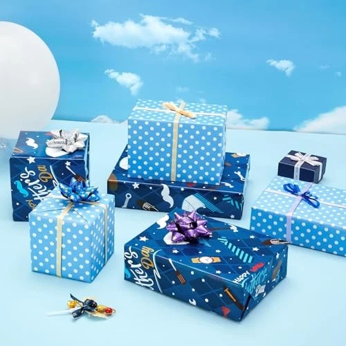  Fathers Day Wrapping Paper - 1 Roll 17” x 33 ft Happy Fathers Day Blue - Image 3 of 4