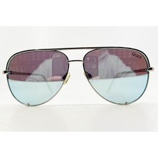 QUAY HIGH KEY Sunglasses Aviator Blue Mirror Lens Silver Frame Men