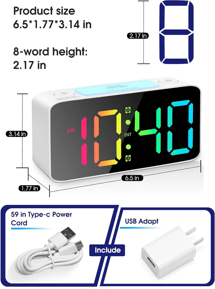 Super Loud Alarm Clock for Heavy Sleepers Adults,Digital Clock with 7 Color Nigh - Image 2 of 4