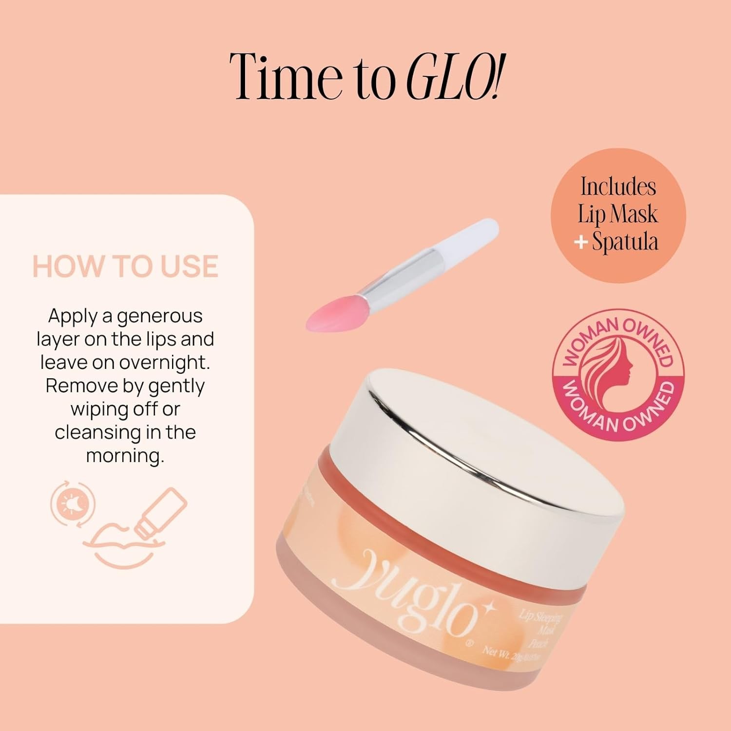 YUGLO Lip Sleeping Mask | Peach Flavor | Hydrating & Soothing Pink 