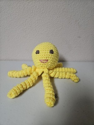 HANDMADE CROCHET OCTOPUS Yellow Toy Plush Sea Creature Craft Small Size Gift