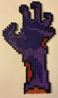 Zombie Hand Purple Horror Undead Perler Bead Pixel Art Handmade 9''x5.25''