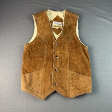 Vintage 60s 70s Grais Genuine Leather Sherpa Lined Vest Brown Women Small