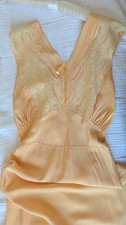 Vintage 1940s Golden Cantaloupe Orange Maxi Bias Cut Slip Dress with Lace