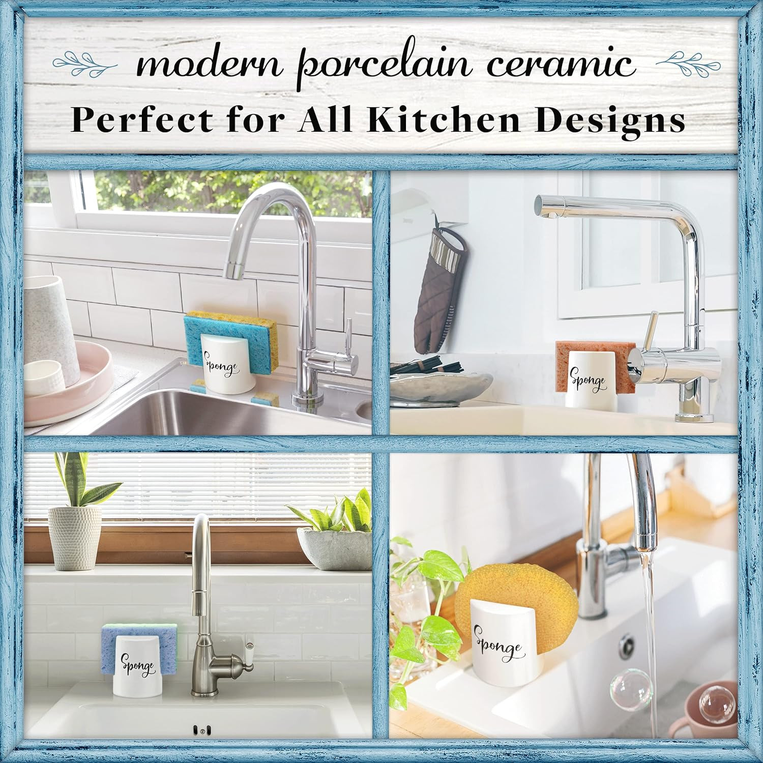 Sponge Holder for Kitchen Sink - Rustic Farmhouse Home & Kitchen Decor - White C