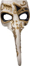Masquerade Plague Doctor Mask, 9" Long with Gold & Black Accents - Perfect Gift