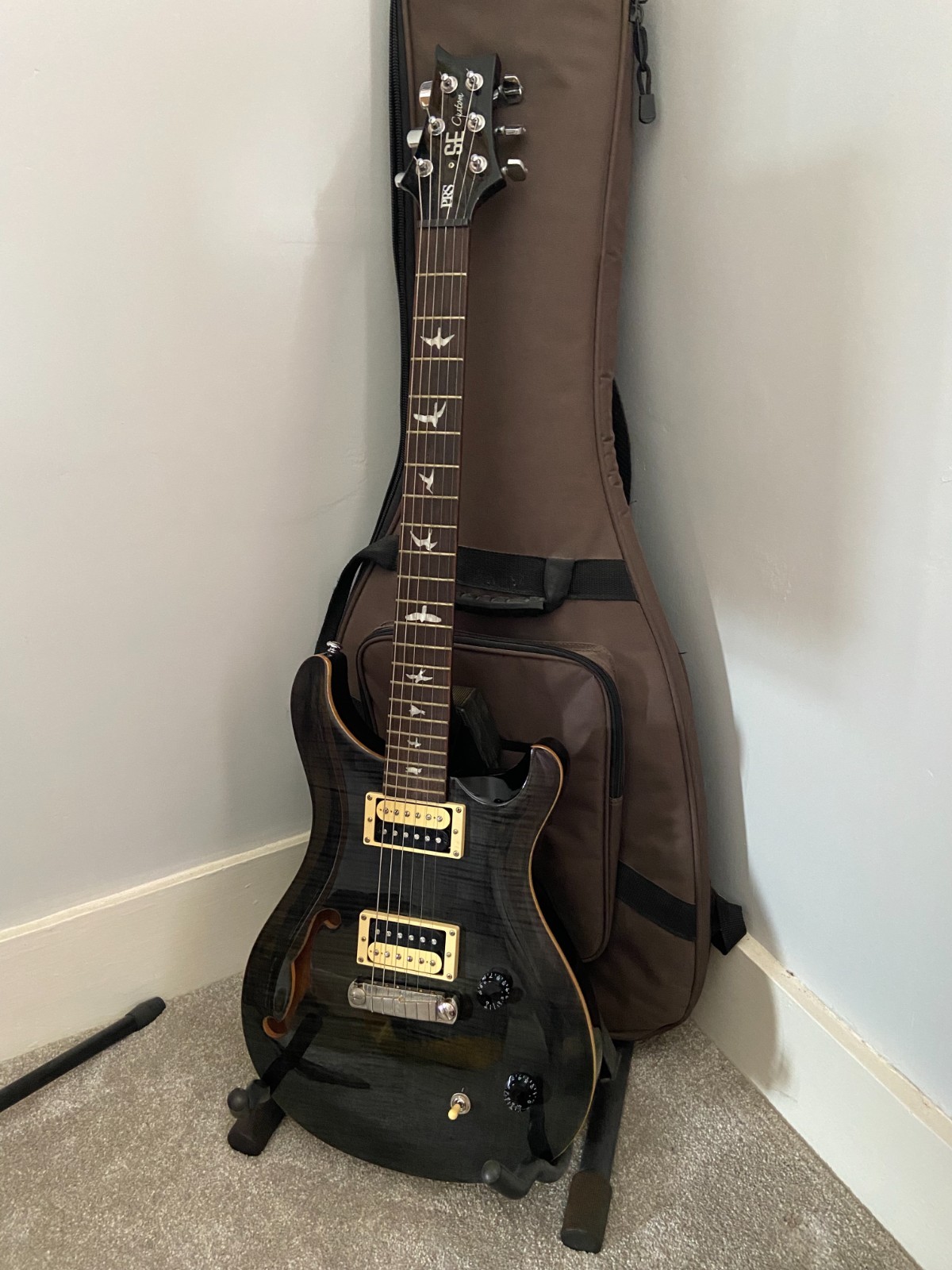PRS SE Custom 22 Semi Hollow Electric Guitar, Korean, 2015, Charcoal Burst