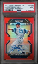 2022 Panini Prizm Draft Picks #PDP63 Jacob Misiorowski Red Auto /50 PSA 9