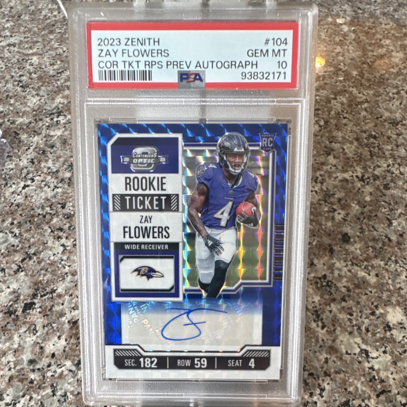 2023 Panini Zenith Zay Flowers Rookie Ticket #104 /23 PSA 10 Auto Ravens 01/23
