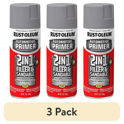 3 Pack Rust-Oleum Automotive 2 in 1 Filler Sandable Primer Spray Paint 12oz Gray
