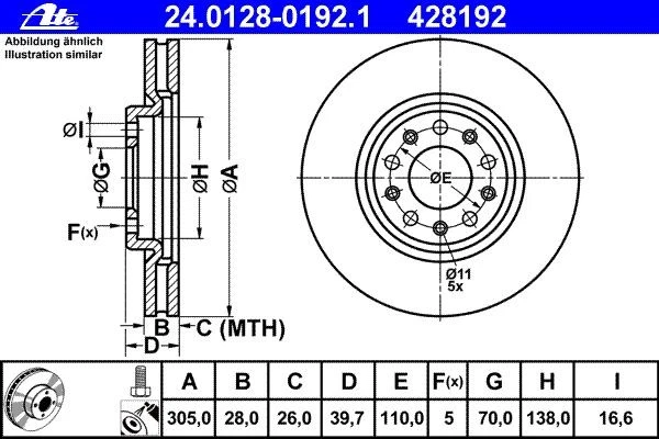 ATE Dischi Freno 305mm + Pastiglie Anteriori Adatto A per Alfa Romeo Giulietta ( - Immagine 2 di 4